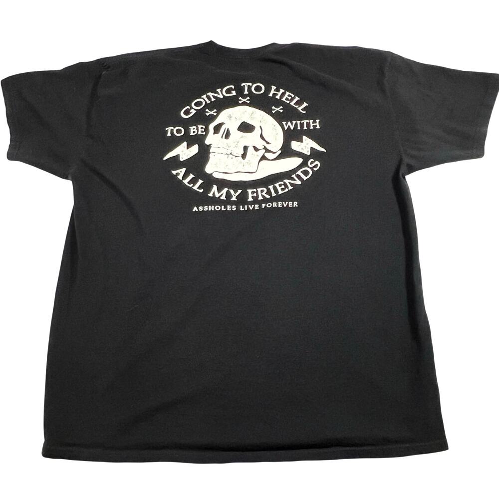 Assholes*s Live Forever Going to Hell T-Shirt Mens XXL Black Double Sided Logo